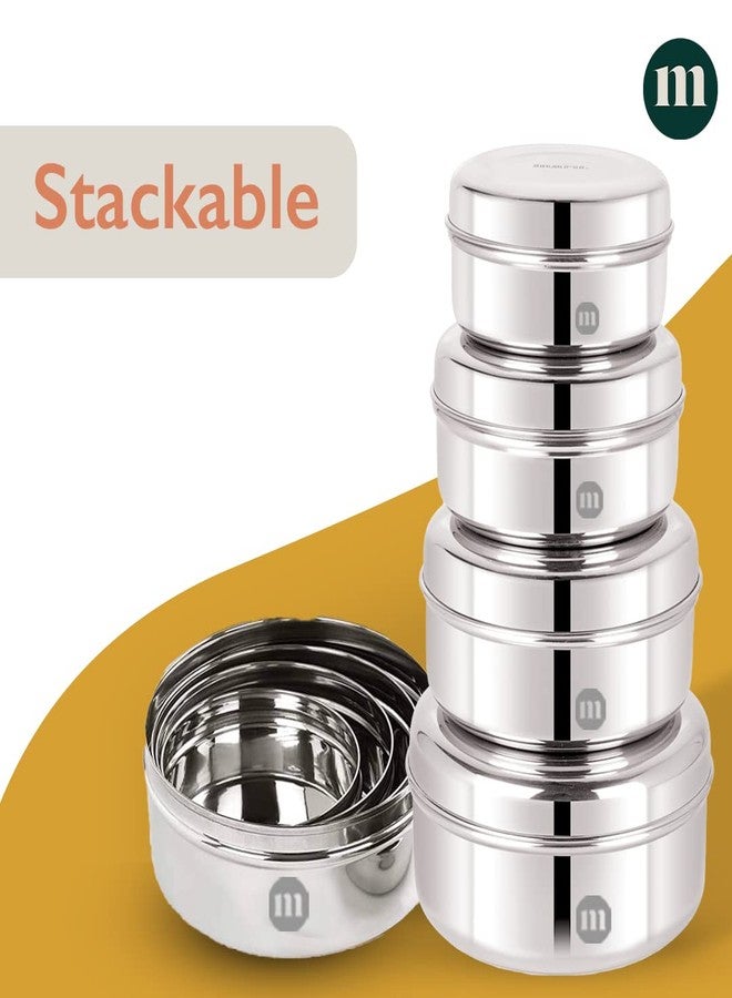 MARU Fridge Storage Containers Stainless Steel set of 4 ((250ml, 450ml, 600ml, 850ml) - Small Round Airtight Food Storage Container, Multipurpose Kitchen Boxes for Leftovers Food, Roti, Chapati & Atta - Image 5